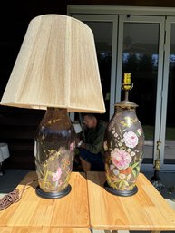 Pair Chinese Cloisonn Style, Porcelain Table Lamps