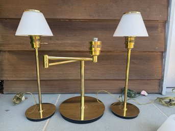 Three Well Made Modern Brass With Glass Shade Table Lamps