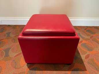 Storage Ottoman Upholstered In Red Leather