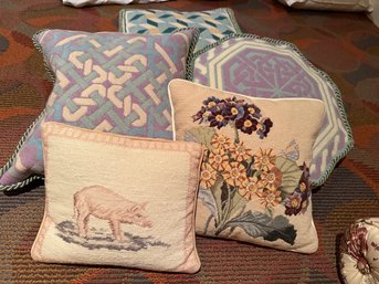 Grouping Of Needle Point Pillows