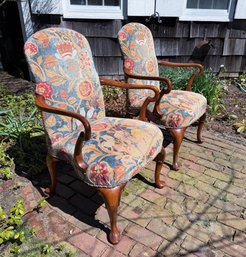 PAIR Of GEORGE II-STYLE FLORAL UPHOLSTERED ARMCHAIRS