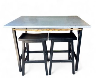 Custom Artisan Design Marble Top And Metal Base With Live Stick Edge Table