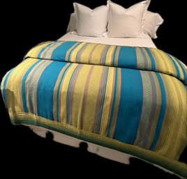 Queen Size Decorative Bed Cover In Green, Yellow And Blue