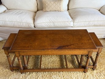 JOINED ELMWOOD COFFEE TABLE With NESTING STOOLS