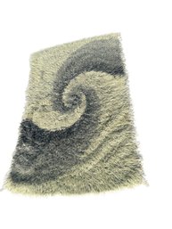 Mid Century Modern Rya Wool Rug Swirl Celadon Green, Grey And Black
