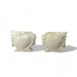 Pair, Vintage Mccoy Ceramic Heart Vases In White Glaze