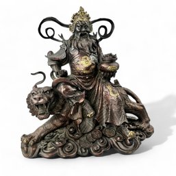 18' Large Bronze Of Chinese God Of Wealth Riding On Tiger