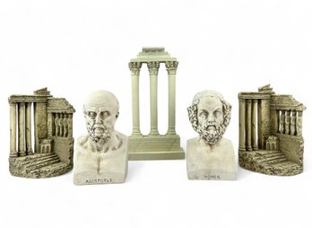 Greco Roman Ruins And Busts Of Aristotle And Homer