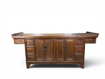 ANTIQUE CHINESE LACQUERED ELM WOOD ALTAR CABINET
