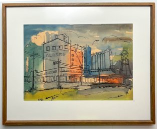 K. Fisk, Original Watercolor, Industrial Landscape