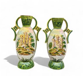 Italian Majolica Urn Vases
