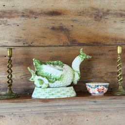 FAIENCE CENTERPIECE COMPRISED Of ARRANGED VEGETABLES