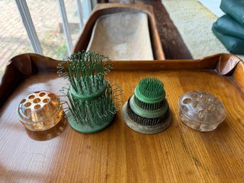 (7) METAL AND GLASS FLOWER FROGS