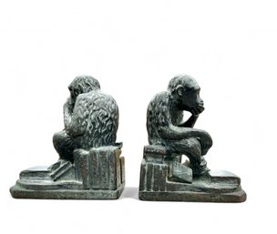 Bronze Thinking Monkey Bookends