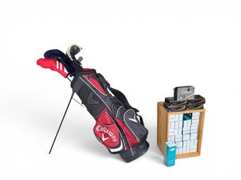 CALLAWAY GOLF CLUBS, CARRYING CASE AND PACKS OF BALLS