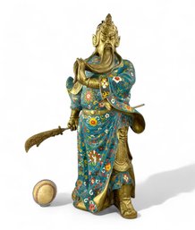 24' Chinese Cloisonne And Bronze Guan Gong Warrior Statue