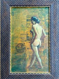 Female Figurative Rendering In Pastel On Vintage Newsprint