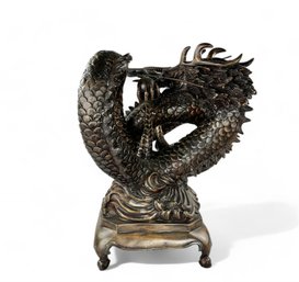 Large Heavy Patinated Bronze Dragon Statue
