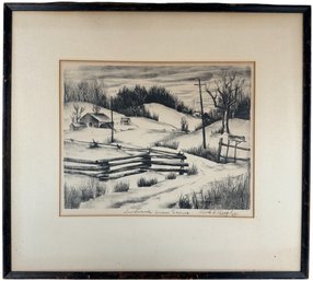 Viola Blackman Wrigley, Framed Drawing 'Indiana Snow Scene'