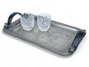 Mid Century Modern Silver And Leather Handled Tray