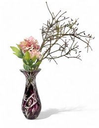 Antique Bohemian Glass Purple Cut To Clear Vase