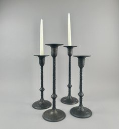 Rustic Cast Iron Candlesticks, Set Of 4