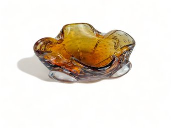 Vintage Amber Murano Pulegoso Ashtray Or Bowl