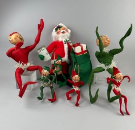 Vintage Large Annalee Elves And Santa Claus Dolls