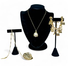 Art Nouveau Style Locket And Faux Pearl Necklaces