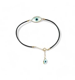 Mother Of Pearl, 14kt Gold And Leather Evil Eye Bracelet
