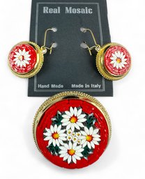 Italian Micro Mosaic Pendant And Earrings Set, New Vintage