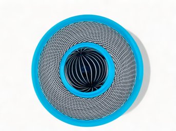 Mesmorizing Black And Aqua Glass Platter, Signed