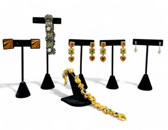 Vintage Art Deco Cabochon Earrings And Bracelets