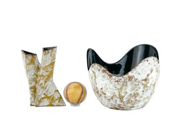 Mid Century Modern Japanese Pottery Bowl And Vase