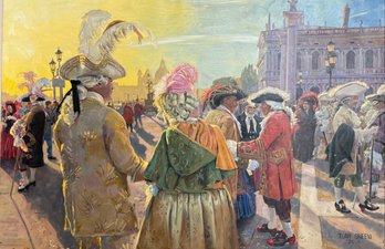 Tony Green, Framed Original Oil On Canvas, 'Carnevale In Piazza San Marco'