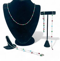 Italian Sterling Silver And Stone Bead Layering Necklaces