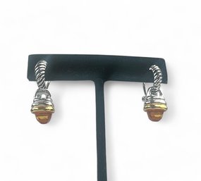 David Yurman Style Citrine With Silver And Gold Tone Setting Earrings