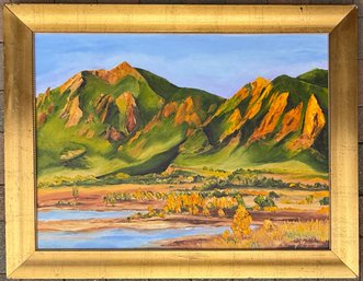 Framed Oil On Canvas, Landscape With Mountains Signed