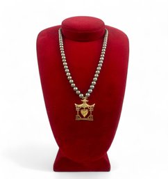 Japanese Akoya Pearl Necklace And Sterling Silver Vermeil Pagoda Pendant
