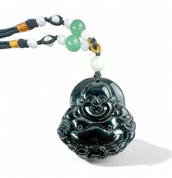 Onyx And Jade Laughing Buddha Necklace