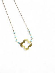 Gold Filled And Petit Point Turquoise Clover Necklace