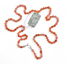 Sterling Silver And Carnelian Necklace And Earrings