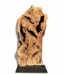 Hand Carved Wooden Bodhisattva Statue On Iron Base