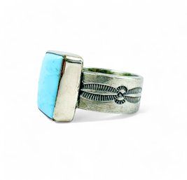 Vintage Sterling Silver And Turquoise Navajo Ring, Signed