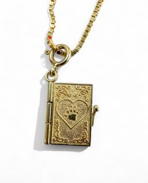 18kt Italian Yellow Gold Box Chain And Book Locket Pendant