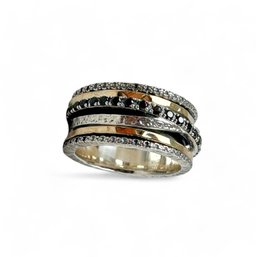 14kt Yellow Gold And Sterling Silver With Herkimer Diamond Chips Stacked Ring SIze 7 1/4