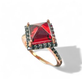 Sterling SIlver Rose Vermeil And Stone Or Glass Cocktail Ring