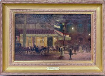 Viry 1907 'Cafe De Paris', Framed Original Oil On Canvas