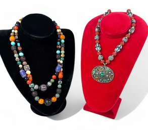 Sterling SIlver, Coral And Turquoise Necklaces-