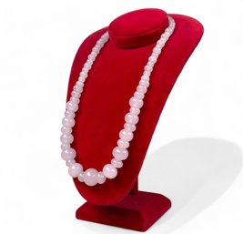 Graduating Rose Quartz Bead Necklace With Sterling Silver Clasp
